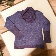 One A Purple Tweed Color Block Cowl Neck Pullover Sweater Womens Size L - $31.05