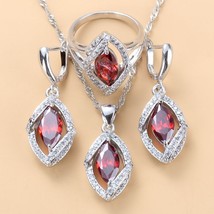 Dubai Wedding Jewelry Sets AAA+ Quality Red Garnet Zircon Silver Color Bracelet  - £27.50 GBP