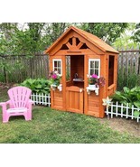 Kids Wooden Playhouse w/ Windows Door Cedar Wood Toddler Child Outdoor B... - $244.17