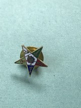Vintage Small Colorful Enamel &amp; Goldtone Masonic Fraternity Star Lapel Hat Pin  - £7.58 GBP