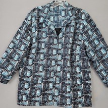 Notations Women Shirt Size XL Black Blue Preppy Layer Button Up 3/4 Sleeves Top - £9.90 GBP