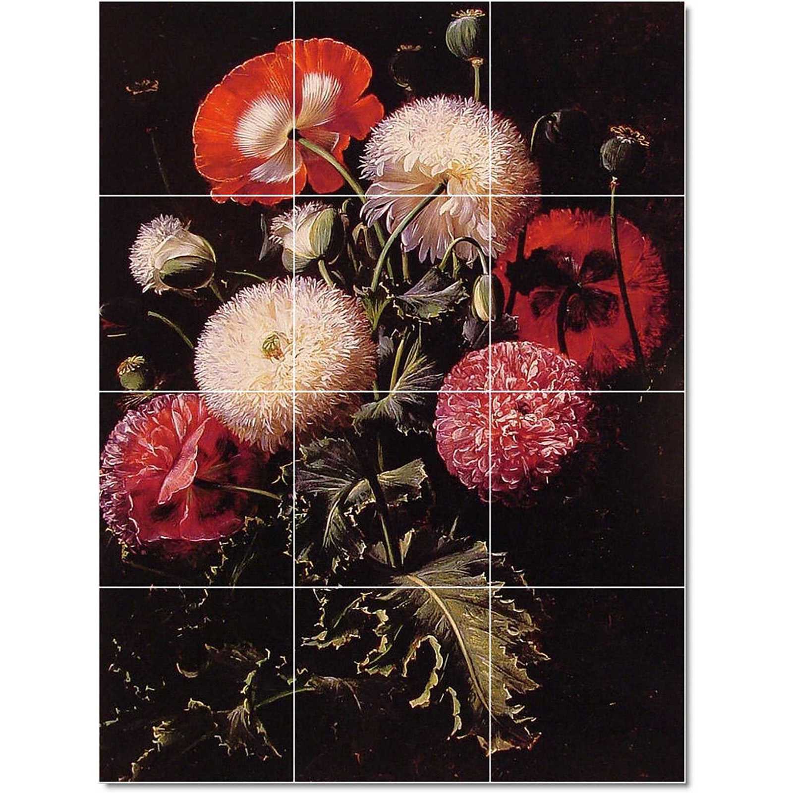 Jensen johann laurents still life with pink red and white poppies