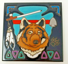 Trivet Husky Dog Peace Pipe Masterworks Handcrafted Art Tile Vintage - £14.82 GBP