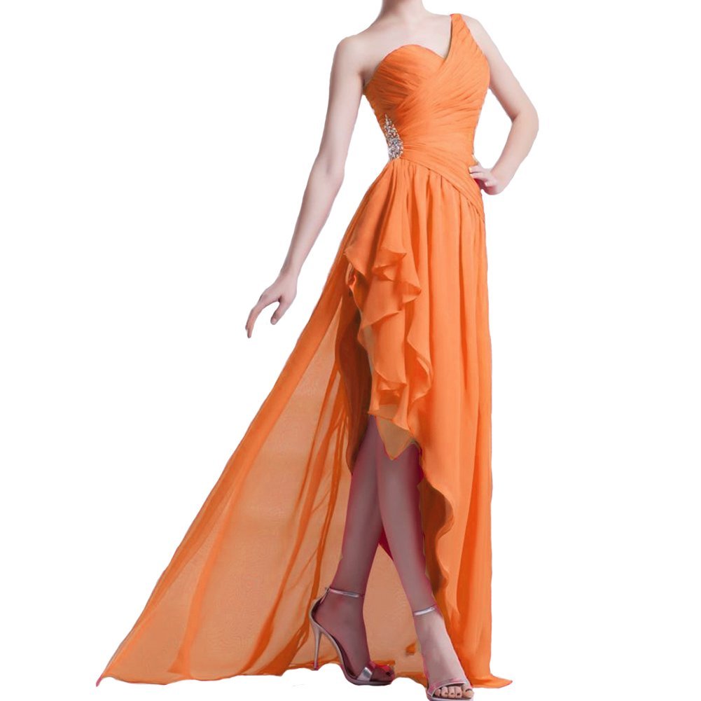 Kivary Women's Chiffon One Shoulder High Low Chiffon Beaded Prom Homecoming Part