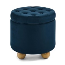 Modern Round Storage Ottoman with Tabletop Lid &amp; Storage - Dark Blue - $109.99