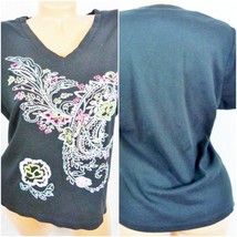 Harolds XL Top T-Shirt Embroidery Colorful Flowers - £17.48 GBP
