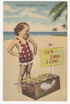 Vintage Postcard Florida She Sells Sea Shells Little Girl on Beach Unused Linen - £6.88 GBP