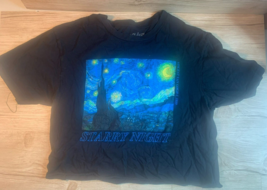 Vincent Van Gogh Starry Night T-Shirt: Cropped Top, Size Medium, Philcos - £10.89 GBP