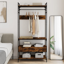 Industrial Wooden Open Bedroom Wardrobe 2 Storage Drawers Hanging Clothes Rail - £133.77 GBP+