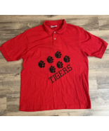Vtg Pep Club Tigers Paws Single Stitch Solid Red Polo Shirt Mens Large USA - £9.15 GBP