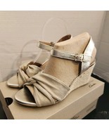 Clarks Women’s Margee Beth Gold Wedge Sandal Size 7W Espadrille Leather ... - $59.47 CAD