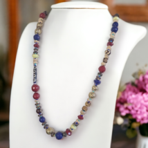 RJ Graziano Vintage Necklace Multicolor Faceted Acrylic Gold Tone Chain 36&quot; - £12.45 GBP