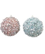 December Diamonds 79-81307 Set Of 2 Beaded Pink &amp; Seafoam Ball 4&quot; Ornaments - £18.68 GBP