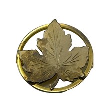 Vintage Enco Silver Round Gold Maple Leaf Brooch Pin - $15.24