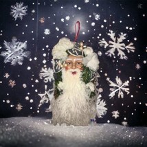Vtg Santa Head Christmas Ornament Decoration Hard Plastic Face Soft Yarn Beard - £18.72 GBP