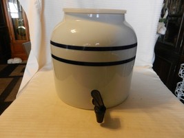 Water Crock 2 Blue Pin Stripes Ceramic Porcelain Dispenser Faucet Valve ... - £79.93 GBP