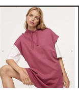 New Mango Pink Preppy  Cotton Hoddie Tunic Mini Dress Size M - $24.31