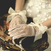 Show Wrist Length Wedding Gloves With Mesh Bows For Bride Bridal Accesso... - £23.94 GBP