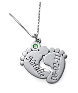 MYKA - Engraved Baby Feet Pendant Necklace in Sterling Gold - $219.43