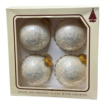 Vintage Krebs 4 Christmas Ornaments Hand Decorated Glass Crowns Floral Vine - $14.96