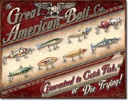 Great American Fishing 16in x 12.5in Metal Sign - #1910 - Garage Shed Ma... - $19.97
