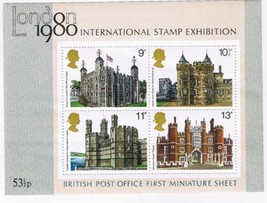 Stamps United Kingdom London 1980 First Miniature Sheet Historic Buildings - $3.95