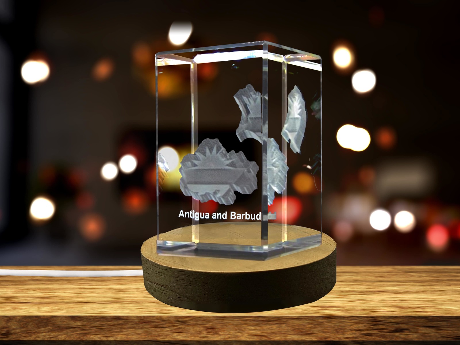 LED Base included | Antigua and Barbuda 3D Engraved Crystal 3D Engraved Crystal