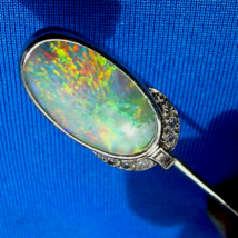 Earth mined Black Australian Opal Art Deco Diamond Pin 1920s Antique Platinum - £5,931.32 GBP