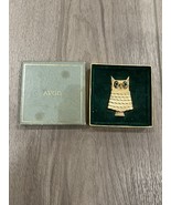 Vintage Avon Rhinestone Owl Brooch Pin Perfume Holder Locket with Box Go... - $15.83