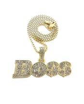 Urban Boss Script Crystals Encrusted Pendant Gold-tone Box Chain Necklace - £19.73 GBP