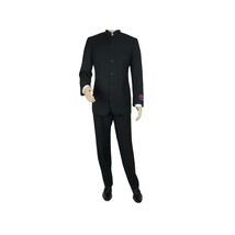 Men Apollo King Banded Collarless suit Mandarin 5 Button Wide leg M5-1 Black image 2
