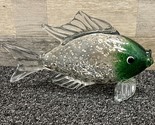 Art Glass Hand Blown Large Fish Sculpture Figurine Green &amp; Clear 11&quot; x 6... - $48.37