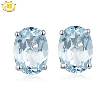 Aquamarine Women&#39;s Stud Earrings Natural Blue Gemstone Solid 925 Sterling Silver - £28.96 GBP