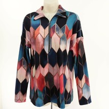 Sheilay Womens Pullover Sweatshirt M Medium 1/2 Zip Geometric Blue Pink ... - £12.73 GBP