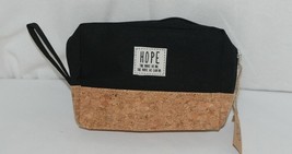 TPO Brand MP0005BK Hope Tan Cork  Black Canvas Zipper Travel Makeup Pouch Bag - £7.15 GBP