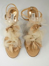 Badgley Mischka Nude High Heel  Leather Sandals 3D Floral Embellished Wm... - £47.55 GBP