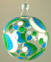 Christmas Ornament Clear + Turquoise Green White Gold 3&quot; Holiday Tree Plastic - £9.97 GBP