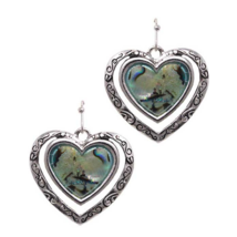 Abalone Double Heart Dangle Earrings Sterling Silver - £11.31 GBP