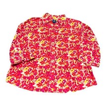IZOD Women’s Large 1X Top Pink Yellow Flowers Floral Blouse Shirt Button Down - £18.29 GBP