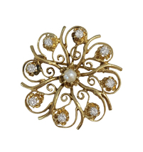 Vintage 14k Yellow Gold Brooch with Diamonds  - £1,037.86 GBP