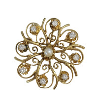 Vintage 14k Yellow Gold Brooch with Diamonds  - £1,041.68 GBP