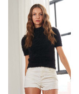 Size Large Black Fuzzy Mock Neck Short Sleeve Sweater - €29,14 EUR+