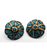 Vintage Clip On Turquoise Earrings Marked India Jewelry Domed Round Good... - $10.39