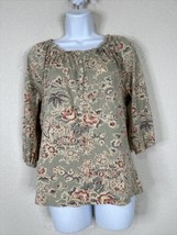 Chaps Womens Size M Floral Knit Henley Shirt 3/4 Sleeve Ruffle Collar - £7.70 GBP