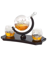 Etched Globe Whiskey Decanter Set + 2 Whisky Glass - $94.05