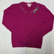 Vintage Women’s Magenta Angora Cardigan Embellished W/ Pearls &amp; Rhinesto... - $23.36