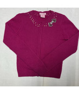 Vintage Women’s Magenta Angora Cardigan Embellished W/ Pearls &amp; Rhinesto... - $443.82 MXN