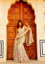 Readymade Sharara Suit butterfly net embroidery off-white Wedding wear FreeSize - £43.63 GBP