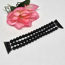 Black Glass Beaded Bracelet Strap Band for Smart Watch Black Rhinestone ... - £13.25 GBP