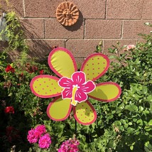 Windmill Yellow/Pink Wind Spinner Colorful Flower Outdoor Garden Decoration New - £4.74 GBP
